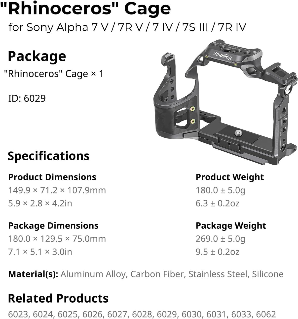 SmallRig 6029 Rhinoceros Cage for Sony Alpha 7 V / 7R V / 7 IV