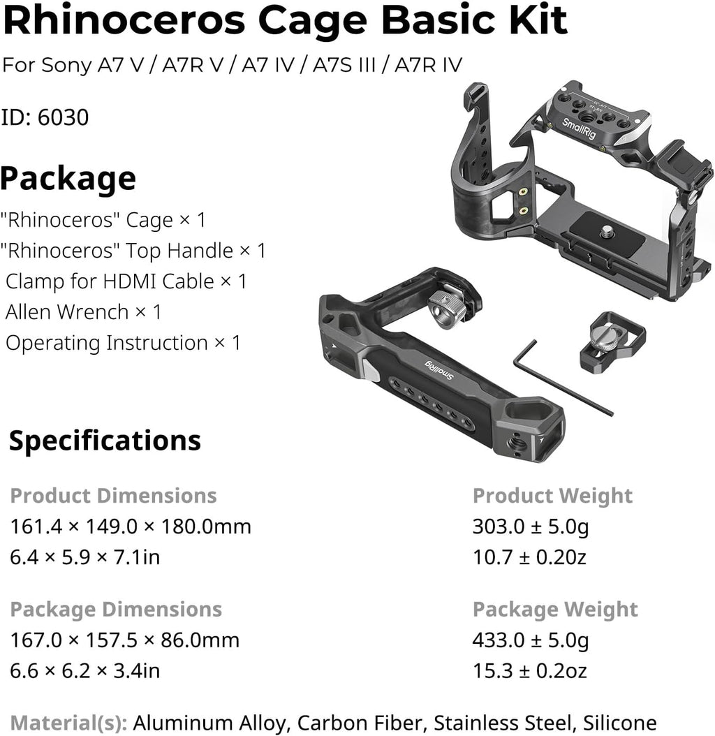 SmallRig 6030 Rhinoceros Cage Kit for Sony Alpha 7 V / 7R V / 7 IV